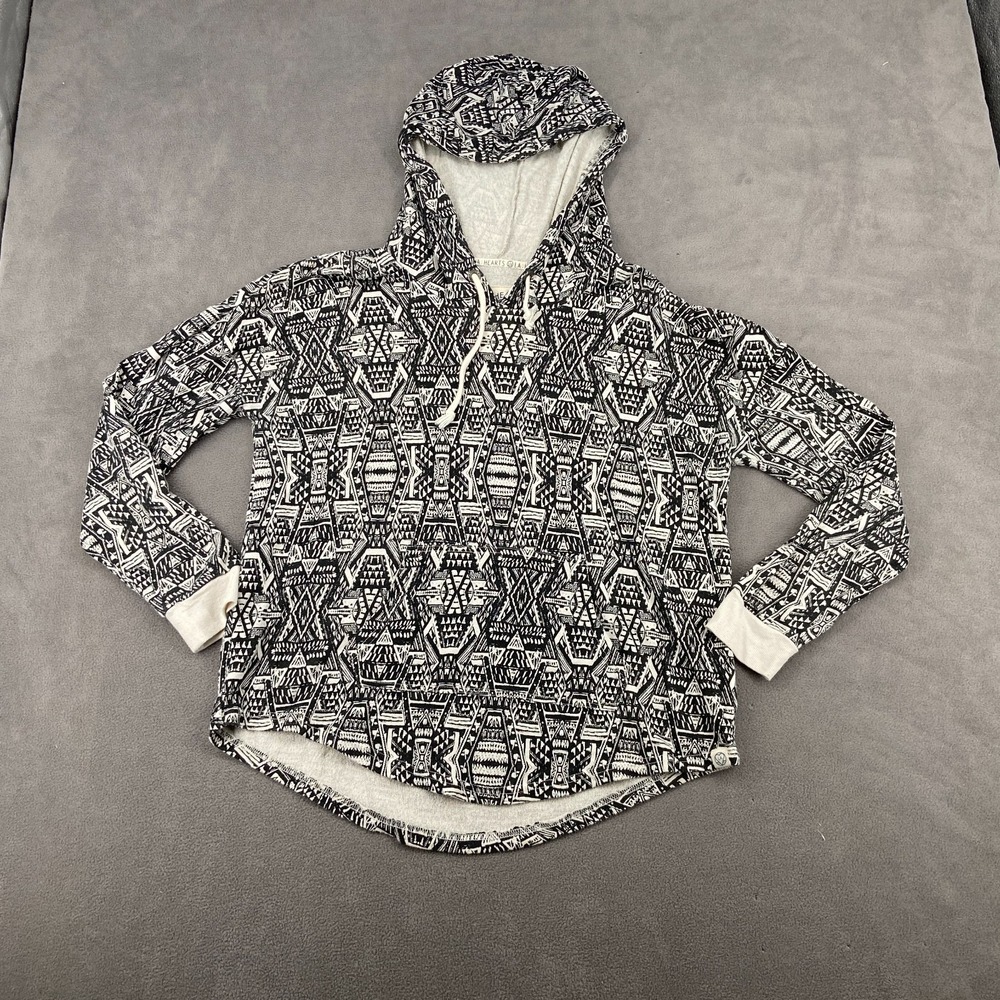 LA‎ Hearts Hoodie Womens XL White Black Geometric Print Shirttail Hem Warm Wear